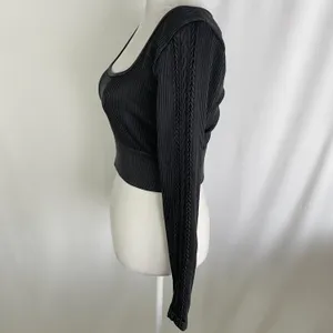 Aerie New Offline Seamless Square Neck Cable Long Sleeve Crop Top Size Large thumbnail 11
