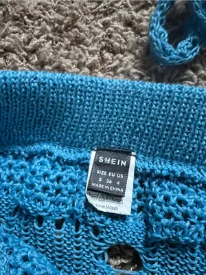 SHEIN Bright Turquoise Crochet Knit Crop Top & Mini Skirt Set thumbnail 2