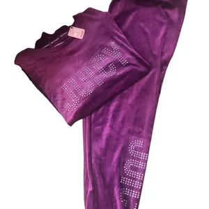 Juicy Couture Soft Velvet Bling Top & Jogger Lounge Set Sz L Purple Embellished thumbnail 1