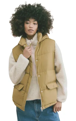 FREE PEOPLE Dreamers Moss Zip and Snap Front Hooded Puffer Vest thumbnail 1