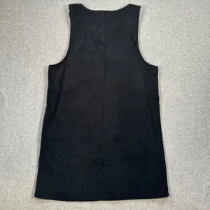 Denim & Co. Black Velvet Bib Overall Dress Women's Medium Vintage Pockets Short thumbnail 8