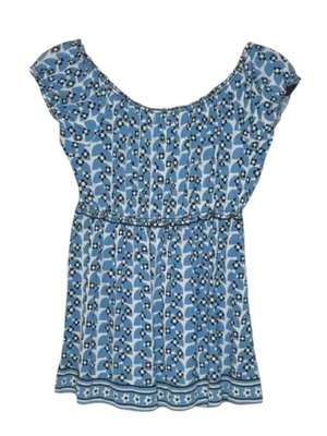 Max Studio ✿ Daisy Print Smocked Ruffled Babydoll Peasant Top ✿ Baby Blue ✿ M thumbnail 3