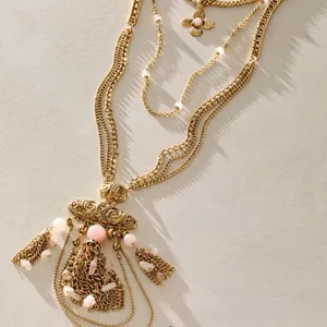 NWT Free People Catriona Layer Necklace in Rose Quartz thumbnail 4