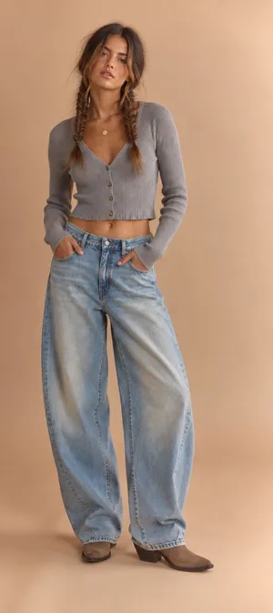 Pink Rose Gray Cropped Button Cardi $45 MSRP thumbnail 1