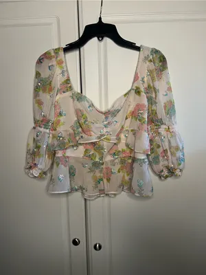 For Love & Lemons Paradis Floral Sequin Ruffle Blouse thumbnail 5