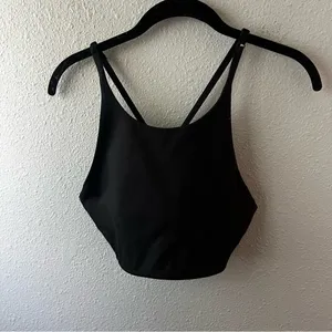 Girlfriend Collective Topanga High Neck Cross Back Crop Tank Black thumbnail 3