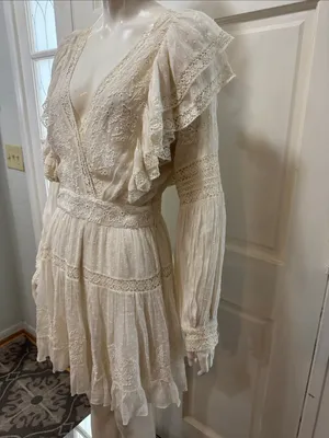 LOVESHACKFANCY Simonna Embroiled Ruffled Silk Mini Dress Size 6 thumbnail 7