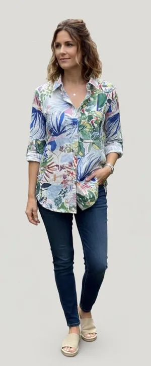 Soft Surroundings Women’s Long Sleeve Shirt Colorful Artistic Leaf & Floral Pattern – Casual Boho thumbnail 1