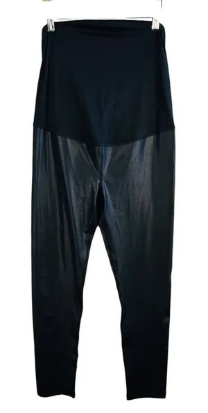 Ingrid Isabel Maternity Faux Leather Leggings Over Belly Panel Black‎ L Chic thumbnail 1