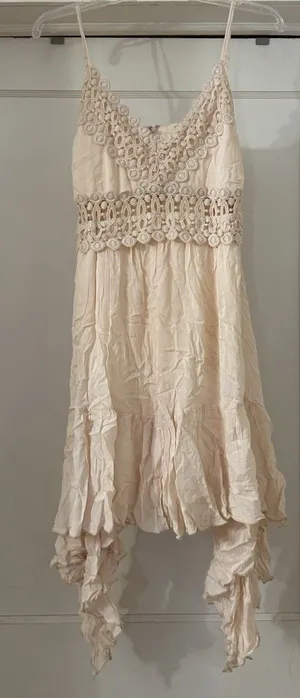 Pink Crochet Slip Dress Women’s Large Asymmetrical Flowy Boho Concert Festival thumbnail 1
