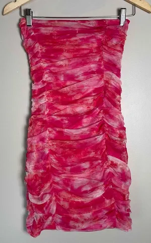 Superdown Womens Pink Strapless Ruched Bodycon Micro Mini Dress Small thumbnail 1