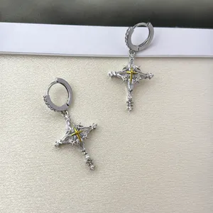 CZ Cross Dangle Drop Earrings for Men Women Streetwear Punk Hip Hop Unisex Earrings thumbnail 5