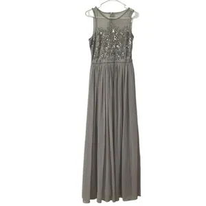 ALTAR'D STATE GREY VUSEN BEADED SEQUIN EMBELLISHED MESH MAXI DRESS Size SMALL) thumbnail 3