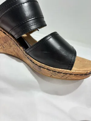 Born Concept black leather wedge sandals Size 10 thumbnail 5