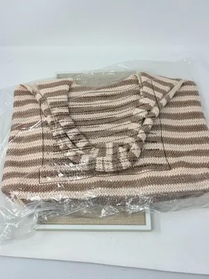 NEW Beach Riot Nantucket Striped Knit Hobo Bag Tote Beige and Cream, MSRP $78 thumbnail 6