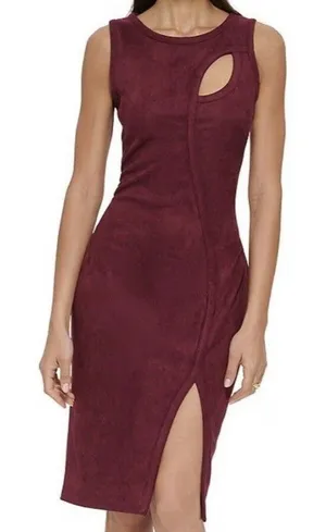 Guess Stretch Faux Suede Cut-Out Bodycon Dress Wine Red Size 6 NWT!! thumbnail 1
