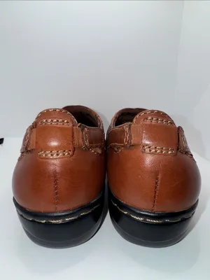 CLARKS Evianna Slip On Shoes Brown Leather Women’s 6.5 W Wide thumbnail 6