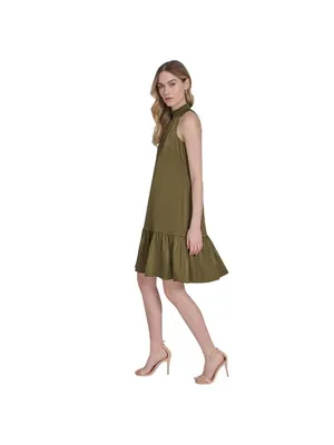 NWT Vince Camuto Satin Ruffled A-Line Halter Dress VC5M6576 Olive Green 6 thumbnail 3