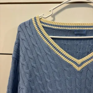 John Galt Blue & White Cable Knit Sweater thumbnail 5