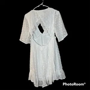 Boutique White Ruffled High Waist Mini Dress M thumbnail 6