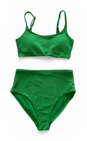Old Navy Green Textured High-Waist Bikini Set Top M Bottom S thumbnail 1