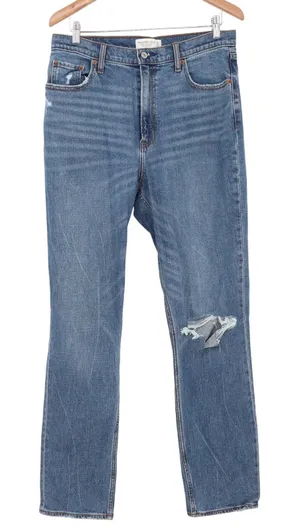 Abercrombie & Fitch Jeans Women's 31/12 90s Slim Straight Blue Distressed thumbnail 1