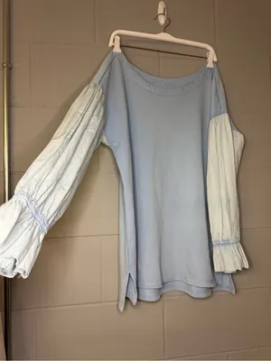 Pilcro Anthropologie Mixed Media Puff Sleeve Sweatshirt in Light Blue Sz Medium thumbnail 5