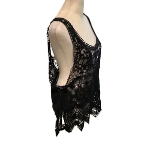 Elegant Crochet Black Tank, Blouse Or Swimsuit Coverup. Size M/L thumbnail 5