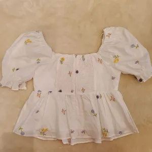 English Factory White Puff Sleeve Embroidered Floral Peplum Top thumbnail 7