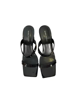 Marc Fisher Zasha Women 9.5 Black Square Toe Heeled Mules Y2K Strappy Sandals thumbnail 5