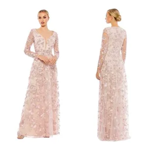 NWT Mac Duggal‎ 70224 Pink Floral Applique Long Sleeve Illusion Gown Size 10 thumbnail 2