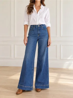 Maeve Anthropologie Jada Jeans Sz 28 Blue High Rise Wide Leg Trouser Flare Denim thumbnail 9