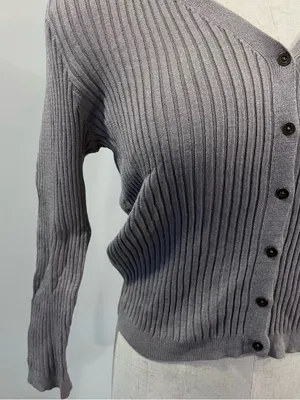 Honeydew USA Gray Ribbed up V-Neck Button Front Cardigan thumbnail 3