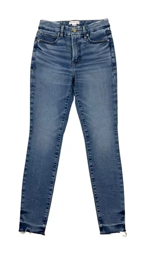 Good American Good Legs High Rise Skinny Stretch Blue Jeans Raw Hem 0 25 thumbnail 1