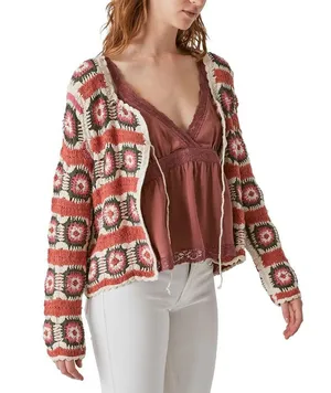 Lucky Brand Geo Crochet Cardigan Size L New w/Tag $149 thumbnail 16