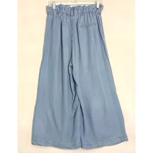 Zara Denim Light Wash‎ Paperbag Waist Wide Leg Culottes with Belt Blue Size M thumbnail 2