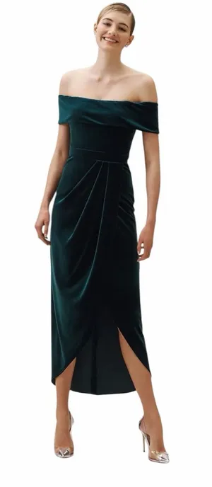 BHLDN x Anthropologie - Edison Emerald Green Velvet Off Shoulder Maxi Dress Sz 2 thumbnail 1