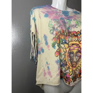 Sublime Shirt Womens L/XL Multicolor Tie Dye Fringe Cropped Band Tee Top thumbnail 3