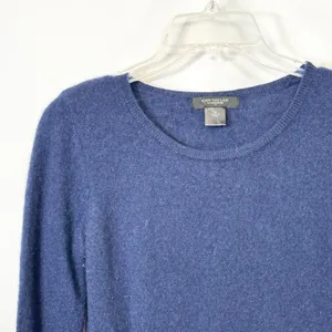 Ann Taylor Medium Cashmere Sweater Navy‎ Blue Scoop Neck Pullover Old Money 1670 thumbnail 5