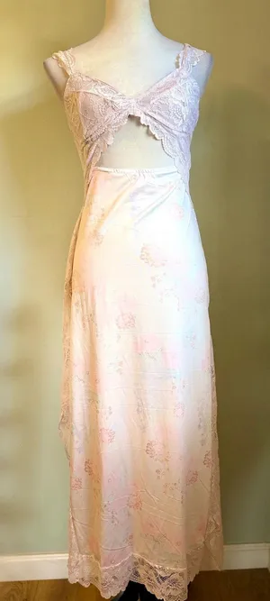 Pink Lace Cutout Maxi Slip Dress Floral Y2K balletcore Cottagecore whimsi small thumbnail 1