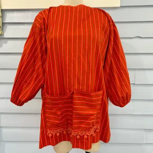 Vintage 60s/70s Stripe Balloon Sleeve Pom Pom Smock Top thumbnail 4