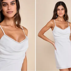 LULUS Sexy Bridal Bachelorette Engagement Bridal Shower Cowl Neck Mini Dress thumbnail 3