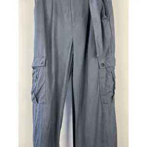 Zara Womans Tapered Cargo Pants High Rise Paperbag Sz S Blue Gray Linen‎ Blend thumbnail 5