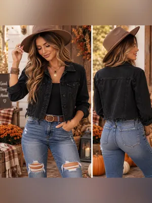 Cropped Black Denim Jacket thumbnail 2
