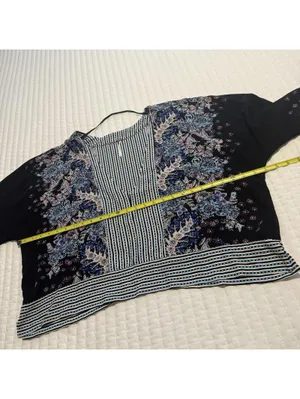 Free People Cropped V Neck Blouse Shirt Printed Floral & Stripes Boho Sz L Large thumbnail 6