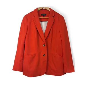 Talbots Red Orange Textured knit Blazer Gold Black Crest Buttons Size 14 Preppy thumbnail 4