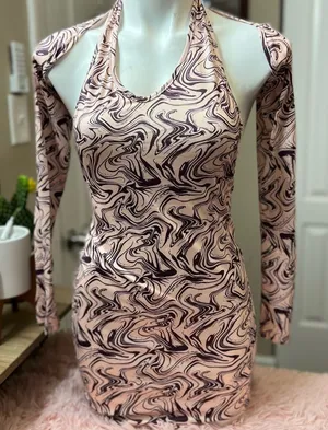 SheIn Marble Print Halter Mini Dress Shrug Set Womens S Y2K Bodycon 2 Piece thumbnail 1