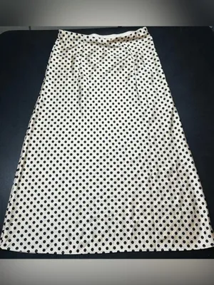 J. Crew Size XS Pull On Cream & Black Polka Dot Satin Midi Skirt thumbnail 4