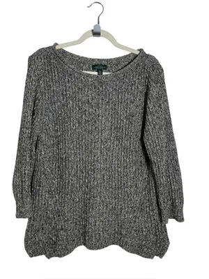LRL Ralph Lauren Roll Neck Sweater XL Marled Black White Chunky Knit thumbnail 6