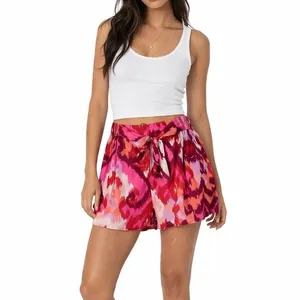 Bar III Abstract Ikat Print Tie Waist Shorts‎ Pink Red Boho Summer Size XL thumbnail 2